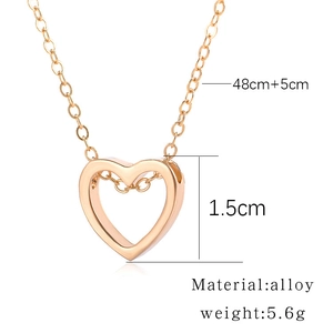 Detailed dimensions of rose gold hollow heart pendant necklace with alloy material info
