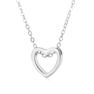 Minimalist silver stainless steel hollow heart pendant necklace with a polished link chain