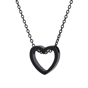 Minimalist hollow heart pendant necklace in matte black stainless steel for couples