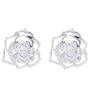 Élégantes boucles d'oreilles roses ajourées en argent avec zircons brillants et fleurs