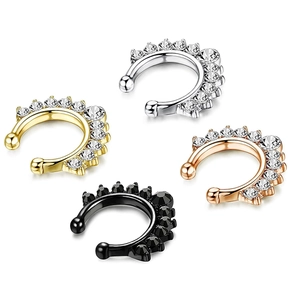 Set of four non-piercing C-shaped nose rings with sparkling rhinestones in four colors