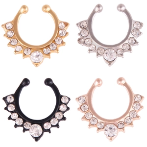 Luxury Alloy Rhinestone Faux Septum Ring Clip On Non Pierced Fake Nose Ring U Shaped Body Jewelry For Women Men Accessory