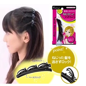 Double layer black twist hair clip set with mini clips for hair braiding and styling