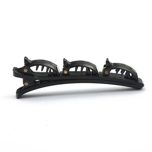 Black double-layer hair clip for braiding with three small clips on a duckbill base