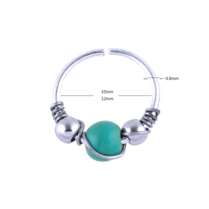 Silver boho nose ring with turquoise bead wrap details in 0.8mm gauge size