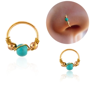 Handmade Wire Wrapped Nose Ring For Women Men Turquoise Bead Lacquered Metal Nose Stud Ethnic Body Piercing Jewelry