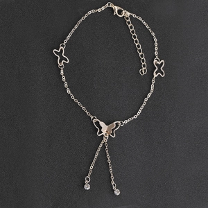 Bracelet de cheville papillon en or rose élégant avec glands en strass pour femmes