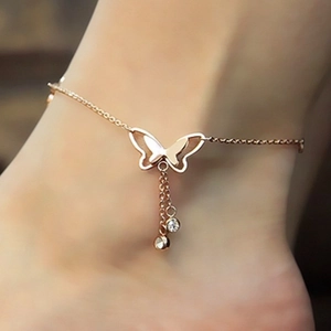 Chaîne de Cheville Bohème Papillon Strass à Franges pour Femmes Or Rose Argent Plaqué Alliage Réglable Bijoux de Plage Été