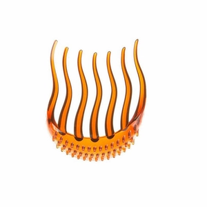 Amber brown translucent hair comb fork with curved wave teeth for elegant hair styling