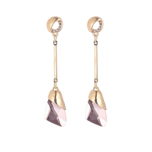 Elegant long gold drop earrings with sleek pink teardrop crystals and sparkling studs