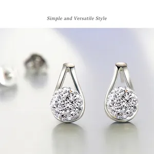 Elegant silver-plated teardrop earrings featuring a sparkling crystal pave disco ball design