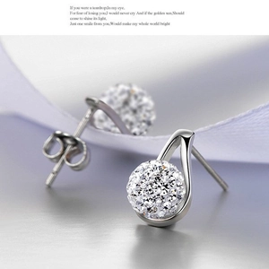 Elegant teardrop silver earrings with crystal-encrusted pave balls and butterfly backings