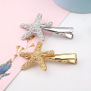 Pince à Cheveux Étoile de Mer en Alliage Style Coréen Jolie Barrette Latérale en Métal Texture Océan Or Argent Pour Femmes