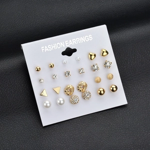 Juego de Pendientes de Aleación con Strass y Perla Artificial de Imitación Pendientes de Botón Corazón Geométrico Joyería Mujer