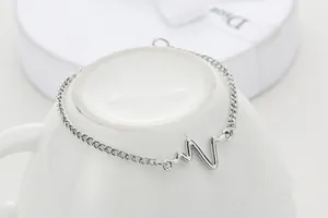 Detail of silver heartbeat chain bracelet on a white display with elegant gift packaging
