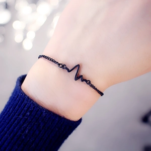 Minimalist 925 Sterling Silver Heartbeat Bracelet ECG Waveform Adjustable Thin Chain Jewelry For Women Daily Fashion