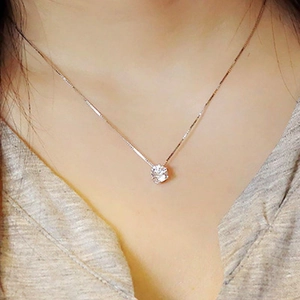 Minimalist 925 Silver Plated 6-Prong Round Zirconia Solitaire Pendant Necklace For Women Elegant Box Chain Jewelry Gift