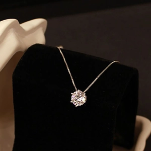 Elegant six-prong solitaire zircon pendant necklace with a delicate silver chain