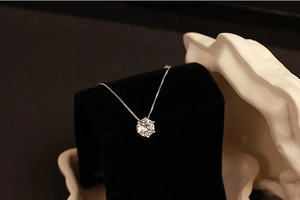 Classic six-prong round zircon solitaire pendant necklace with silver box chain