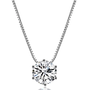 Classic silver necklace with a six-prong round zircon solitaire pendant on a box chain