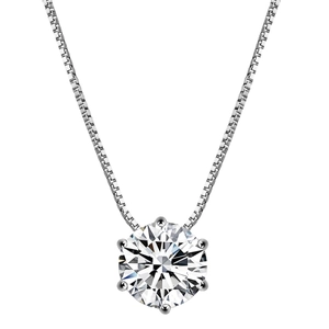 Classic six-prong solitaire zircon necklace with a sparkling round cut stone and silver box chain