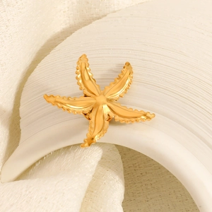 Elegant 18k gold plated stainless steel starfish brooch with matte textured finish