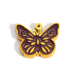 Detailed close-up of a gold-plated stainless steel purple butterfly pendant charm