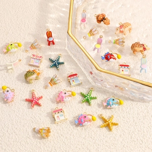 Breloques en Alliage Émaillé Série Animaux Marins pour la Fabrication de Bijoux DIY Pendentifs Étoile de Mer Poisson Pêcheur Hérisson Volant Chaise Caniche Accessoires Plaqués Or