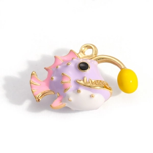 Deep sea anglerfish pendant charm with purple and pink enamel plating in 18K gold finish