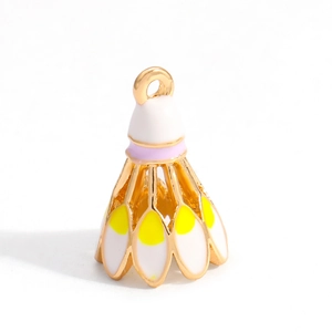 Golden badminton shuttlecock pendant with yellow and white enamel for DIY jewelry making