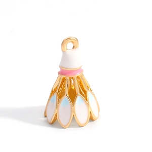 Detailed close-up of a colorful badminton shuttlecock alloy pendant for DIY jewelry making