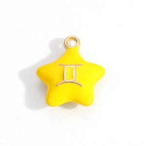Minimalistischer gelber Emaille-Stern-Anhänger mit goldenem Sternzeichen Zwillinge