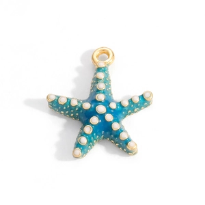 Blue gradient starfish pendant with golden loop and white polka dots for DIY necklaces