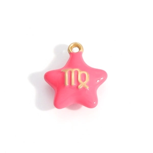 Detailansicht eines rosa Sternanhängers mit goldenem Jungfrau-Sternzeichen-Symbol