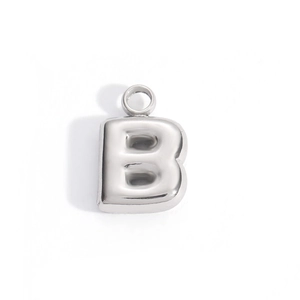 Polished silver stainless steel balloon-style capital letter B pendant for DIY necklace