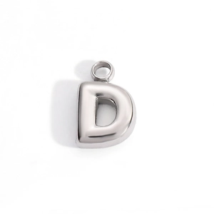 Polished silver stainless steel letter D pendant with smooth balloon style finish