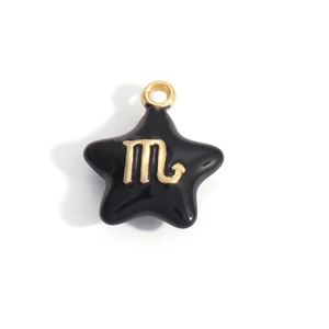 Detailansicht eines schwarzen Emaille-Pentagramm-Anhängers mit goldenem Skorpion-Symbol