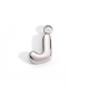 Polished silver stainless steel letter J pendant for DIY necklace with mirror finish