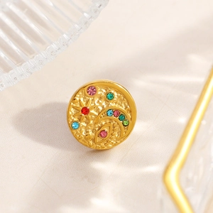 Minimalist 18k gold plated brooch with colorful crystals and mystical evil eye sun moon