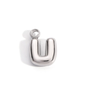 Polished silver-tone letter U pendant accessory in stainless steel for DIY necklaces