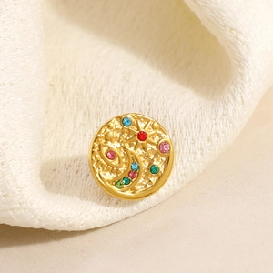 18K gold plated stainless steel sun and evil eye brooch with colorful crystal inlay