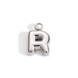 Polished silver stainless steel 3D letter R pendant charm for DIY necklace jewelry