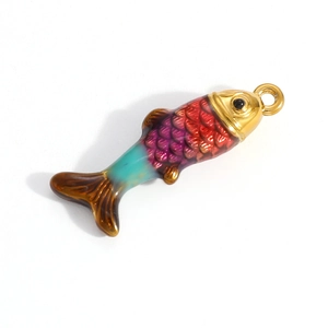 Bohemian fish pendant with colorful enamel scales and gold plating for jewelry making