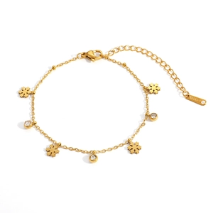 Elegant 18K gold plated stainless steel snowflake bracelet with zircon charms on white base