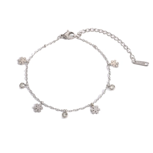 Minimalist stainless steel chain bracelet with snowflake charms and sparkling crystals