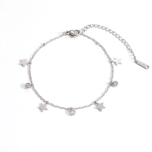 Detail of stainless steel star bracelet with lobster clasp and adjustable extension chain