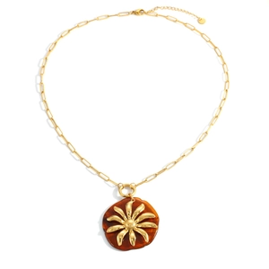 Collana in acciaio inossidabile placcato oro 18K con ciondolo a girasole in resina