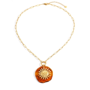 Collana vintage in acciaio inossidabile placcata oro 18K con ciondolo a sole