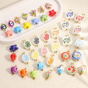 Stainless Steel DIY Jewelry Pendant Accessories Hamsa Hand Starfish Flower Skull Camel Painted Charms For Necklace Bracelet Making