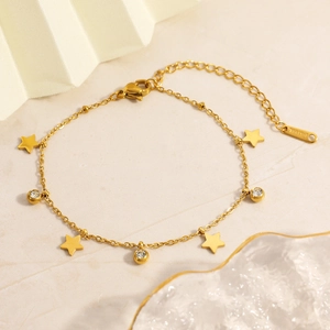 Elegant 18K gold plated stainless steel star bracelet with sparkling zircon accents